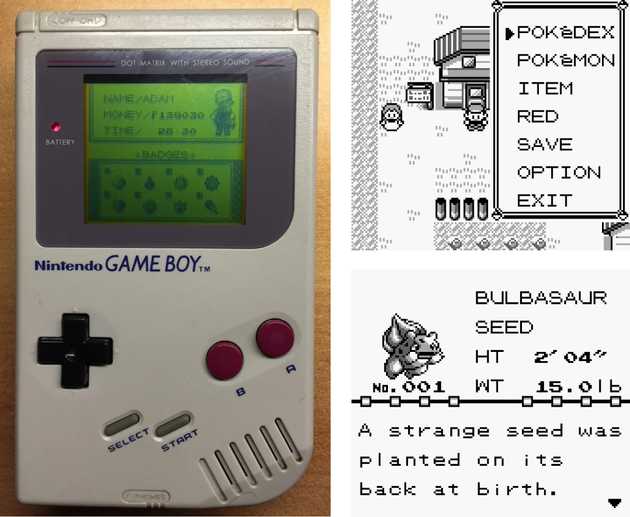Game Boy Pokemon with device and overhead map view